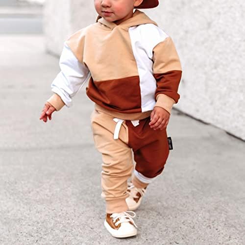 Conjunto de roupas de outono de menino de menino, contraste colorido de manga comprida moletom + calça