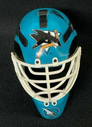 Dmitri Patzold assinou San Jose Sharks Mini Goalie Mask Capacete - Capacetes e máscaras autografadas da NHL
