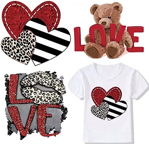 Valentines Ferro no adesivo de transferência para roupas Ferro de coração vermelho em manchas decalque urso