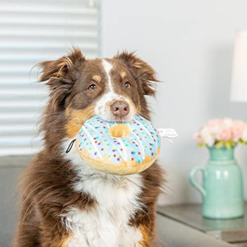Huxley e Kent para cães | Donut de garoa azul | Brinquedo de cachorro de pelúcia com Squeaker | Presente