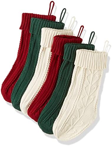 Bellivera Christmas meias 6 embalagem de tamanho grande de tamanho de cabos de natal de 18 polegadas