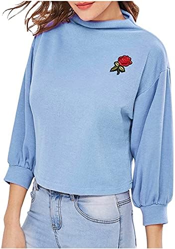 Pullover de moletom de Suziyoog para mulheres de manga comprida Camisas sólidas camisetas florais Blush Bordse