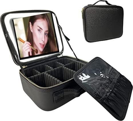 Travel Professional Makeup Cosmetic Bag Case Organizer com espelho iluminado LED grande com 3 configurações