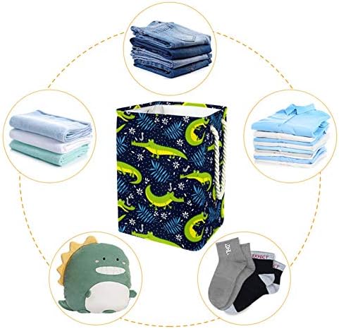 Crocodilo Blue Laundry Torde de pano embutido com suportes destacáveis ​​cesta de lavanderia com alças