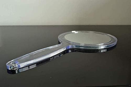 Yuesfz redondo espelho plano de dupla face espelho de maquiagem de mão transparente transparente Handle