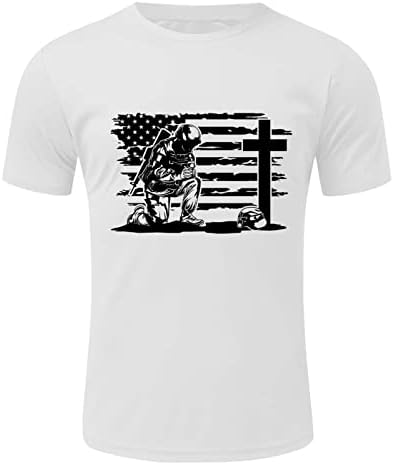 XXBR 4 de julho Soldier Short Sleeve T-shirts para homens, bandeira dos EUA Jesus Jesus Cross Print Athletic Muscle