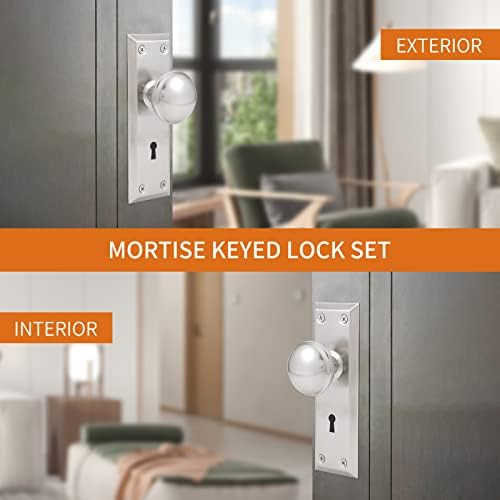 Newliplace Mortise Lock Conjunto para porta interior, maçaneta da porta vintage com trava e chave de esqueleto,