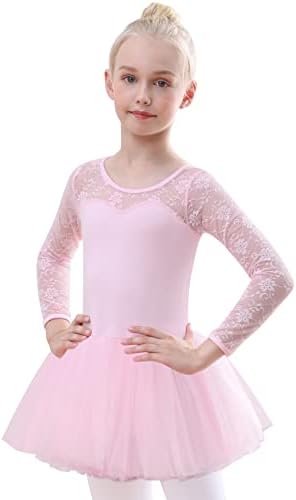 Girls Ballet Lace Sleeve Letard Tank com saia tutu para ginástica de dança