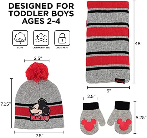 Mickey Mouse Boys Toddler Winter Hat, Scarf & Mittens Set para idades 2-4 ou chapéu, lenços e