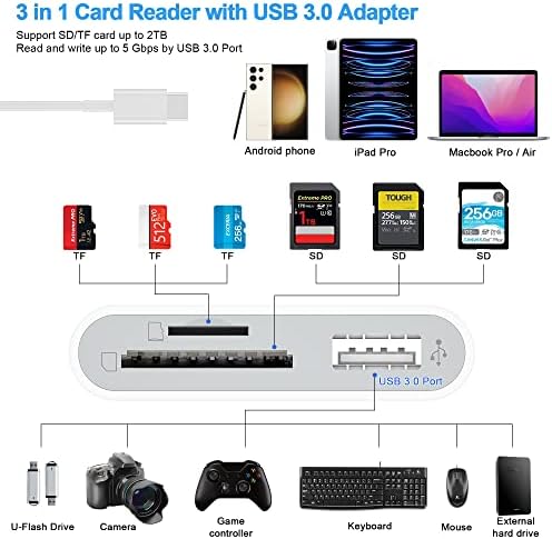 Leitor de cartão sd sd USB com porta USB 3.0, 3 em 1 SD Card Litor