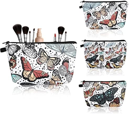 Motzu 4 PCs Sacos de maquiagem de borboleta para mulheres Bolsa de viagem de viagem por portátil de viagem de