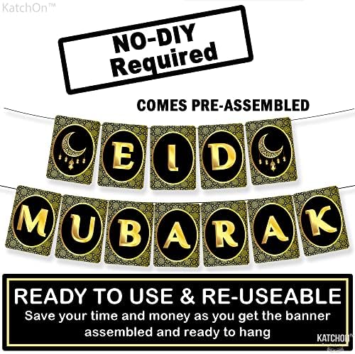 Katchon, Eid Mubarak Banner para casa - Grande 10 pés, sem bricolage | Eid Mubarak Decorações | Eid