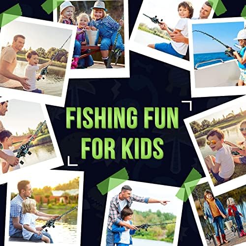Qudrakast Kids Fishing Polo, Rod de pesca portáteis para crianças e bobina combinada - Meldando o padrão