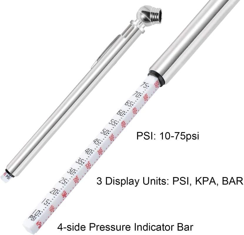 Astroai 2 Pacote de lápis Medidor de pressão Corpo de aço inoxidável e metal feito 3 medições para