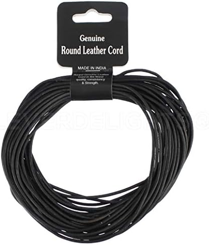 CleverDelights Black Genuine Leather Cord - 1/16 Round - 25 pés