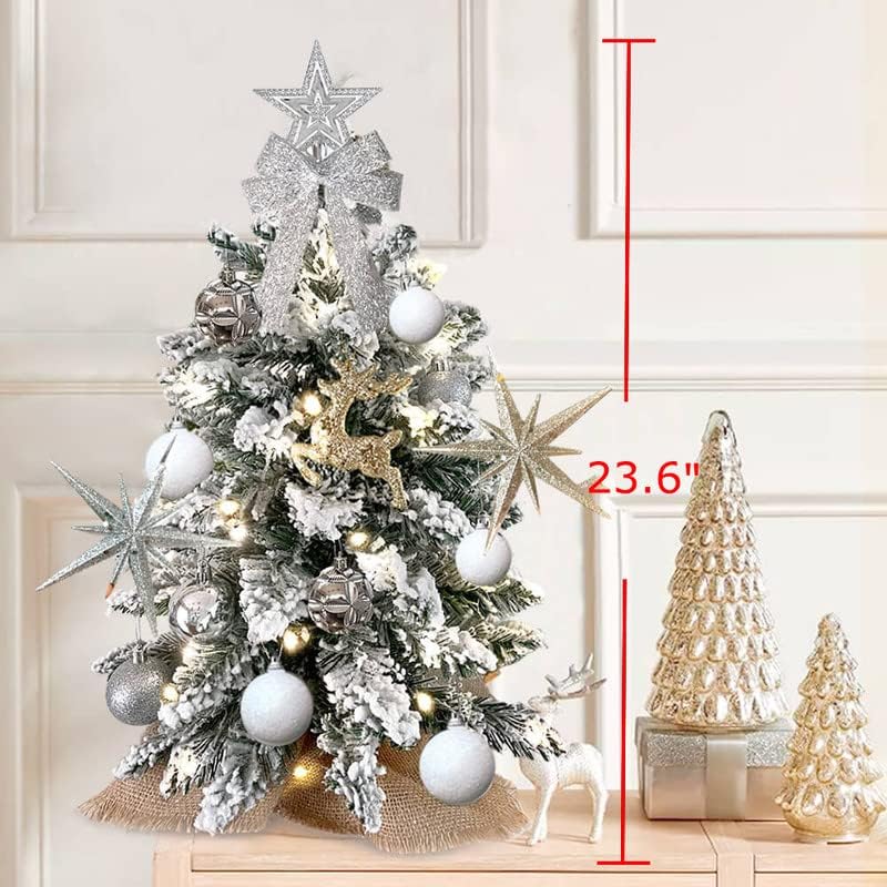 Mini árvore de Natal com luz, árvore de Natal de mesa com 16 decorações, árvore de Natal artificial,
