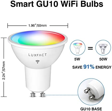 LuxFact GU10 Smart LED Bulbo - 5W RGBCW Alteração de cor Bulbo - Compatível com Alexa Google Assistant -