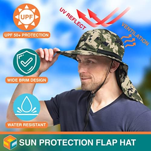 Chapéu de pesca com cubo solar com aba do pescoço, chapéu de caminhada de proteção solar para homens boné safari,