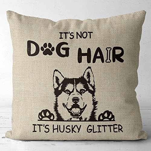Fujloy não é cabelo para cachorro é husky glitter linho tampa de travesseiro de 18 x 18 polegadas