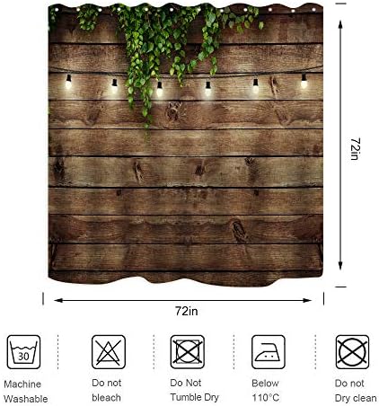 ZXMBF Curta de chuveiro de madeira rústica folhas verdes em madeira de madeira de madeira tem temas de grunge tábuas