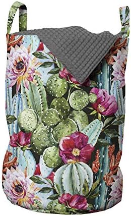 Bolsa de lavanderia suculenta lunarável, cacto de design vintage e flores de jardim de jardim em moda tropical