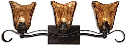 26 Amber Art Glass and Bronze Metal Vanity Strip - 3 luz