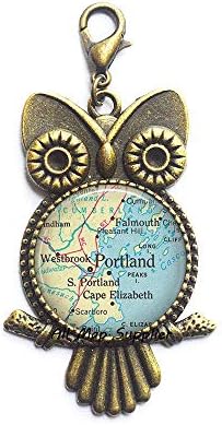 Allmapsupplier Moda Owl Zipper Pull Portland, Maine Map Flop Lobster, Portland Maine Owl Zipper Pull