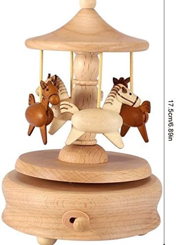 WPYYI WOODEN RETRO MUSIC Box Carousel em forma de decoração de madeira em forma de madeira