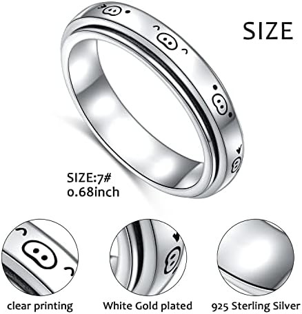 925 Expressão de porco de prata esterlina Spinner Ring Band Band Rings Anel de Ansiedade para