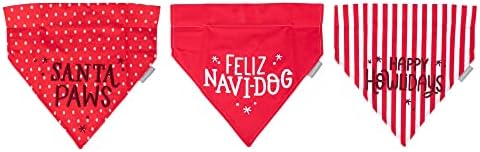 Demdaco Happy Howlidays Santa Paws Feliz Navi-Dog Red 12,5 polegadas Polyster Dog Bandana Conjunto