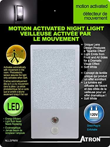 Runwireless Motion ativado Sparkle LED Night Light Ideal para banheiros, corredores, cozinha, quartos - branco - nllspmw