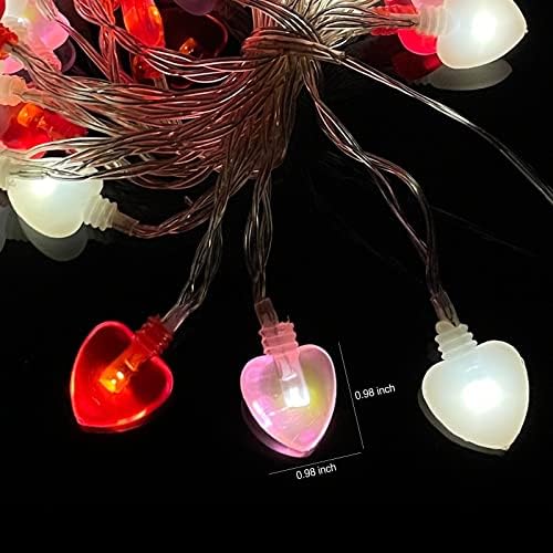 Luzes de cordas do dia dos namorados, 10 pés 30 LEDs LED Rosa e lâmpadas em forma de coração branco