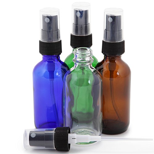 Vivaplex, 12, cores variadas, garrafas de vidro de 2 onças, com pulverizadores de névoa preta fina