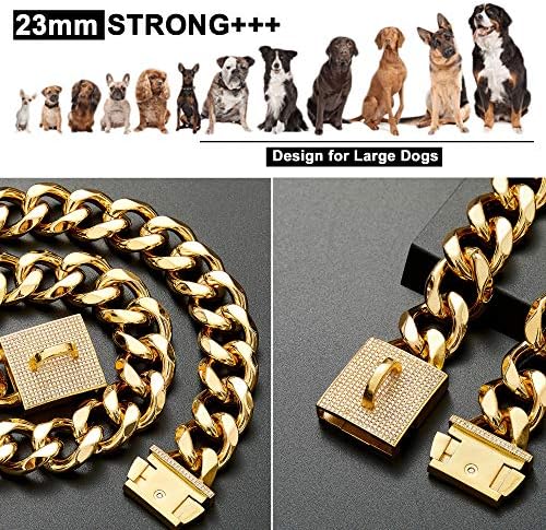 BMUSDOG Gold Chain Dog Collar com Bling Bling CZ Dimonds 23mm de serviço pesado grossa 18k Cadeia de ligação cubana