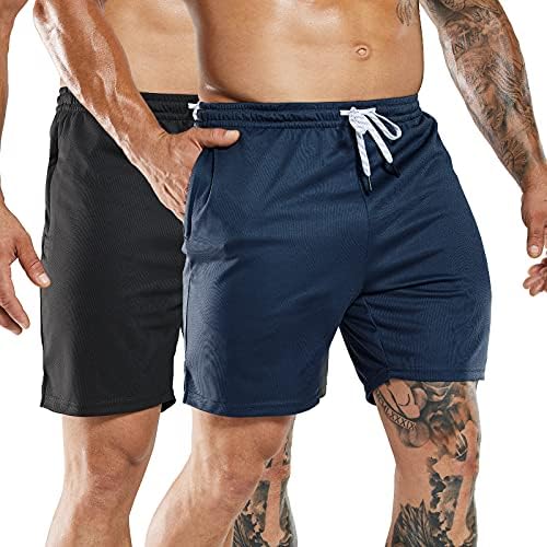 Nepest Mens 2-pacote rápido Shorts de corrida seco com bolsos com zíper, shorts de treino atlético