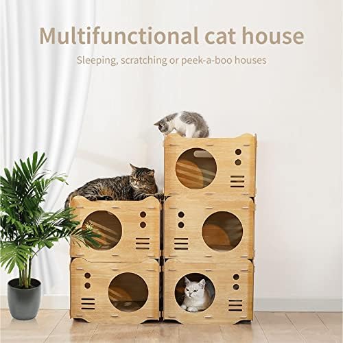 Luwanpet Wooden Cat House ， Casas de gatos para gatos internos ， Cat Scratcher House Lounge