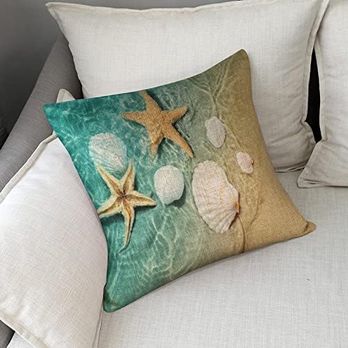 Summer Starfish Seashell Throw Tampa de travesseiro de linho Casa de linho conjunto de tamanho padrão