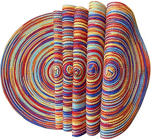 Tampas para a fazenda redonda de tecido arco-íris Placemats 15 polegadas de diâmetro 6 peças Lavagem de alta