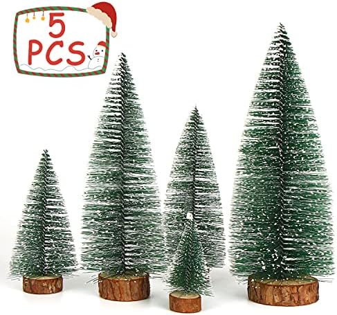 Lokipa Small Pine Tree Decor, 5pcs miniature pinheiro de pinheiro decoração de Natal com base de madeira para