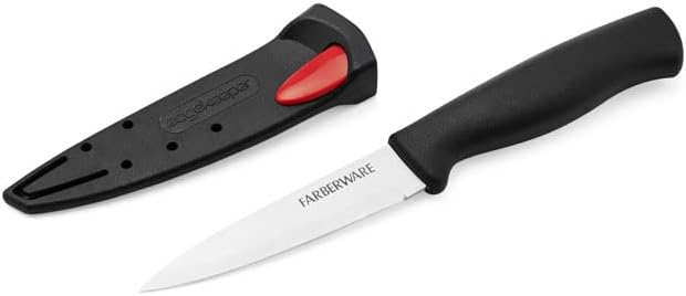 Farberware Edgekeeper Faca de Paring de 3,5 polegadas com tampa de lâmina de auto-escavação, faca de cozinha