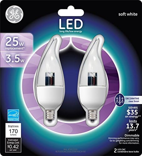 Iluminação GE 3,5 watts LED branco macio, lâmpada de acabamento transparente