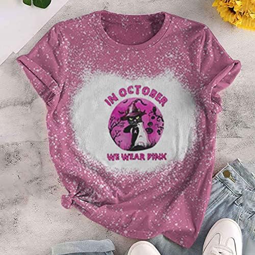 Narhbrg Em outubro, usamos camisas rosa mulheres Halloween branqueadas camisetas