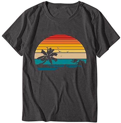 Tops de verão para feminino de camiseta gráfica de praia Hawaiian Férias de manga curta de t-shirt Top Crewneck