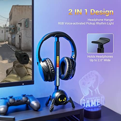 Kiwifotos fone de ouvido Stand Spider Design Headset Holder com RGB Pickup Rhythm Light PC Gaming Acessórios
