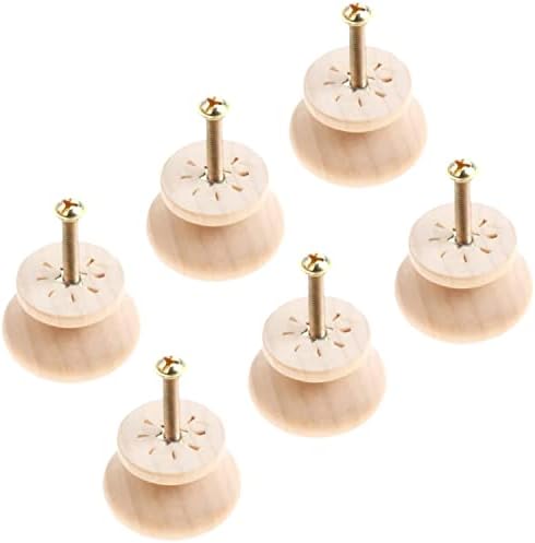 Aigeou 6pcs redondo botões de madeira cogumelo forma de madeira puxa alças com parafusos para mobília