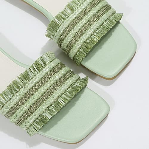 Verão Praça do dedo do pé para mulheres Moda Slip On Slides Shoes planos Tástels Sandálias de praia de fundo