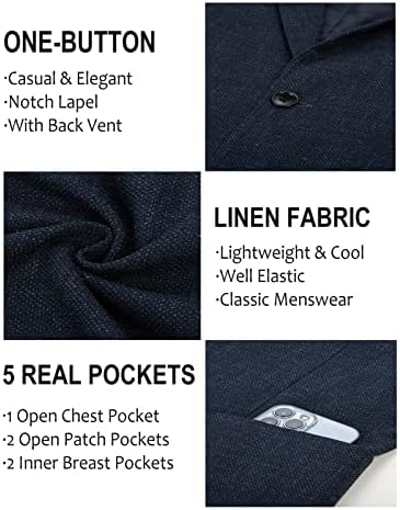 PJ Paul Jones Mens Casual Suit Blazer Jackets One Button Casaco esportivo de linho de ajuste regular com 5 bolsos