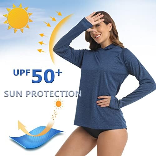 Kefitevd feminino de manga longa UPF 50+ camisas de proteção de desempenho Camisa de proteção solar com capuz