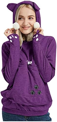 Pullover tops capuz moletom blusa de gato de gato respirável bolsa de transportar bolsa feminina feminina