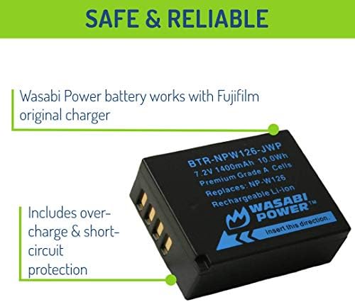 Bateria de energia Wasabi para Fujifilm NP-W126 e Finepix HS33EXR, HS50EXR, X-T100, X-T200, X100F,